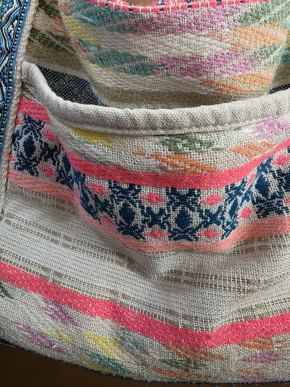 Multicolor Woven Boho Tote with Pink & Yellow Tassels